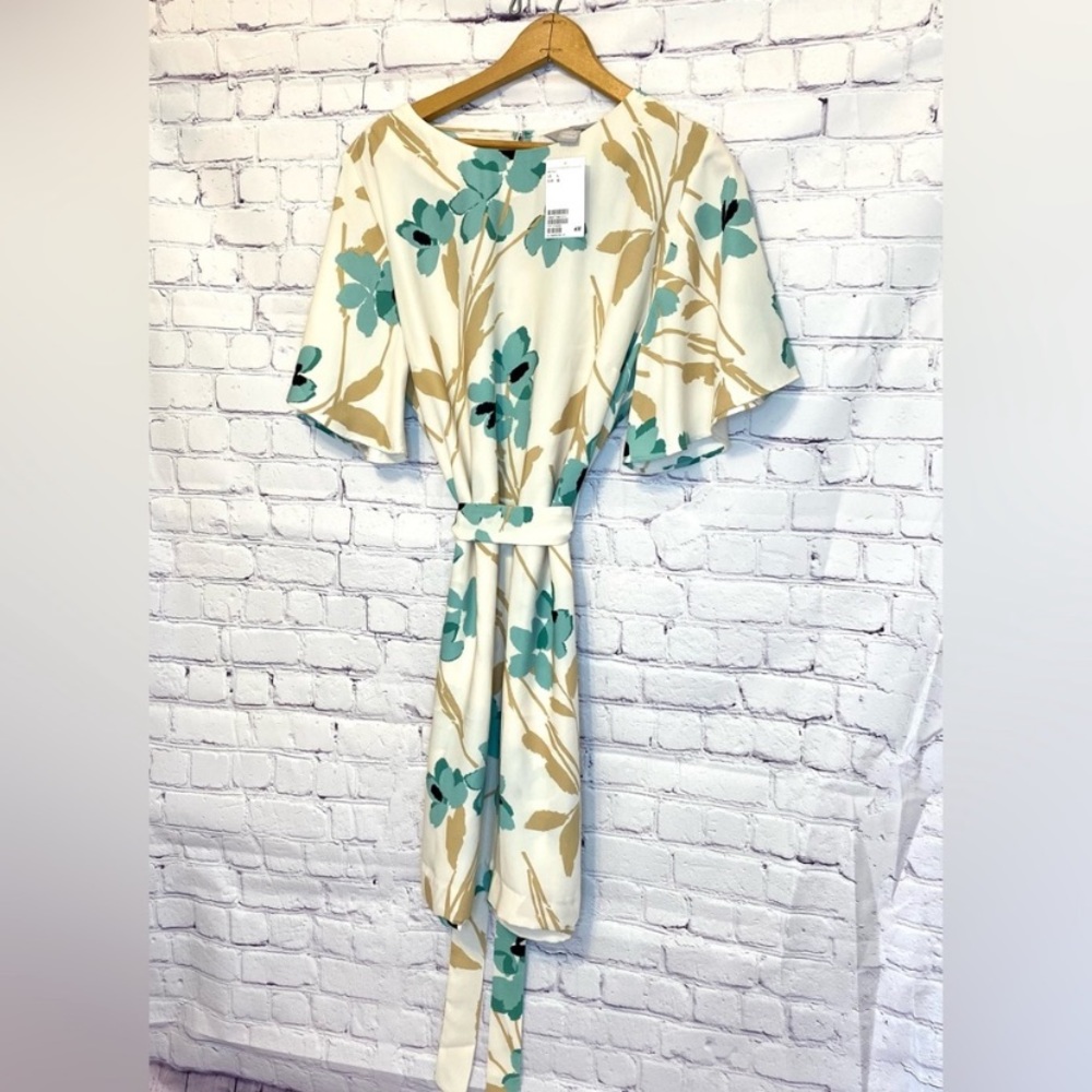 H&M Floral Tie-waist Shift Dress NWT, size Large